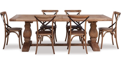 Old Elm Dining Table & Cross Chairs x 6